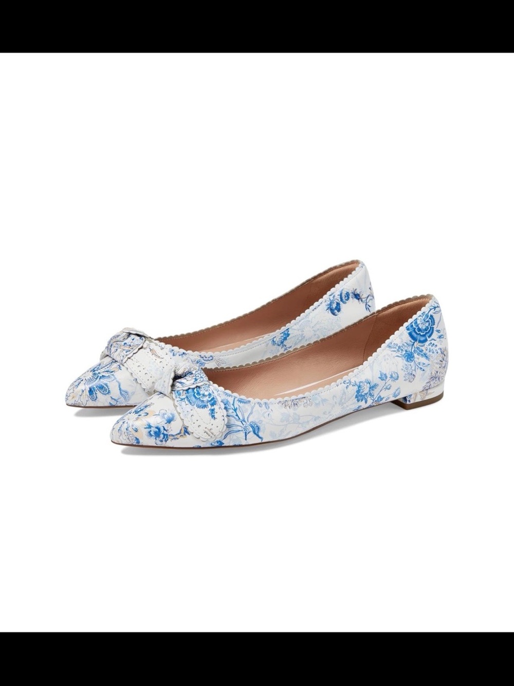 Cole Haan White and Blue Floral Pointed Toe Flats with Bow